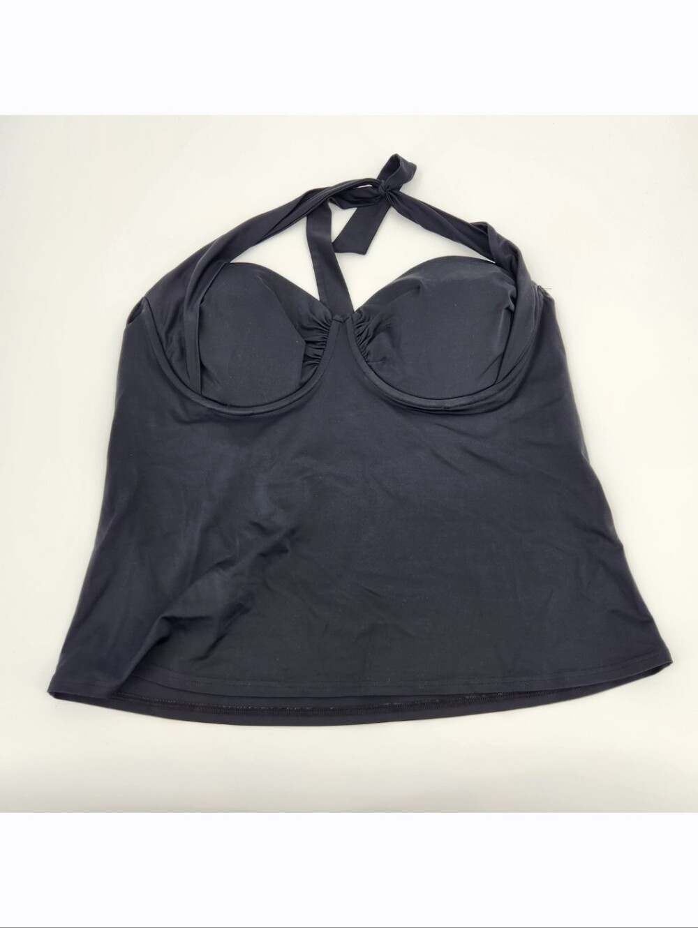 Lands End Tankini Top Swim Womens Size 18 Black Halter Molded Cups Adjustable